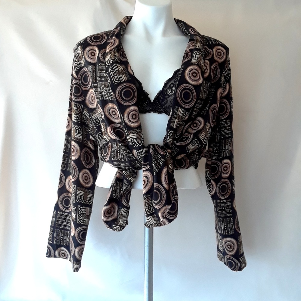 Vintage 1980s Disk Print Oversized Lightweight Blazer